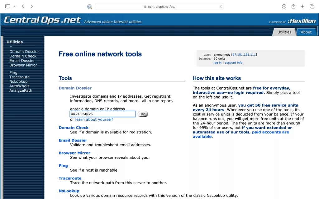 IP address whois lookup